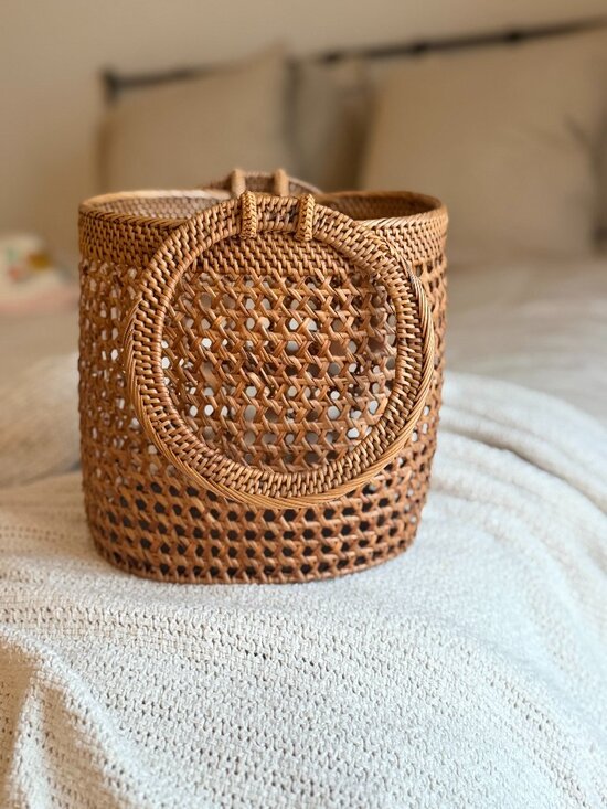 Street Level Handbags - Street Level Woven Rattan Basket Bag | Round Handles